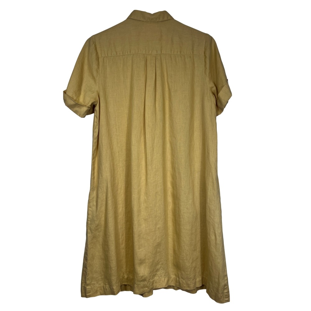J.Jill Love Linen Mustard Yellow Short Sleeve Button Front Shirt Dress Medium - Picture 5 of 9